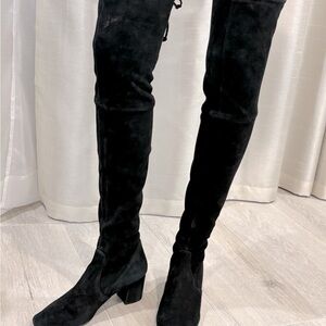 Stuart Weitzman Black Over the Knee Boots with Block Heel